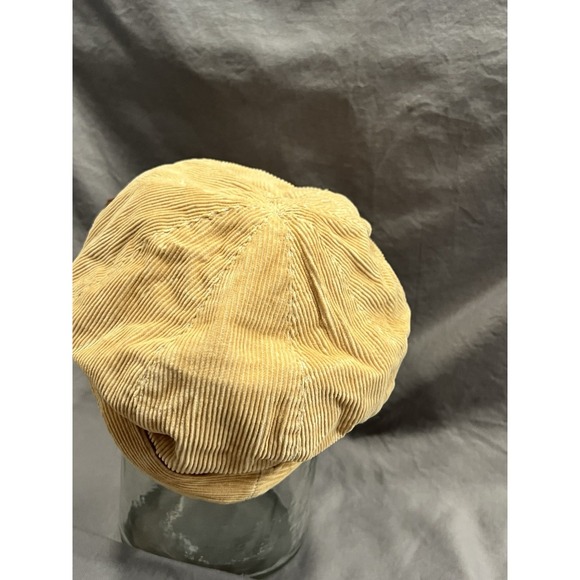 Beige Corduroy Newsboy Cap with Crochet Heart Accent for Women - Picture 3 of 3